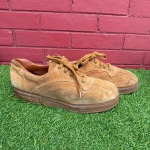 Vtg 70s Trax Suede Leather Shoes Womens 10 Gum Sole Brown Sneaker Hippie Retro